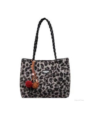 Faux Fur Tote Bag Leopard Print Fuzzy Handbag Furry Purse